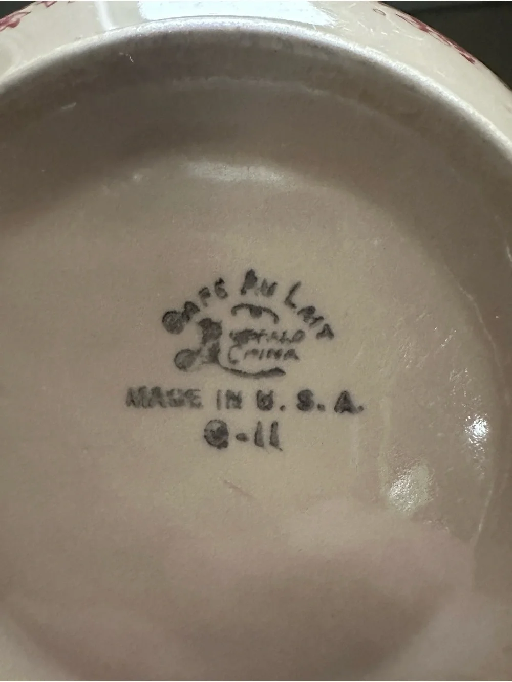 Vintage Buffalo China Cafe Au Lait Bowl Pink Red Transferware Floral 6